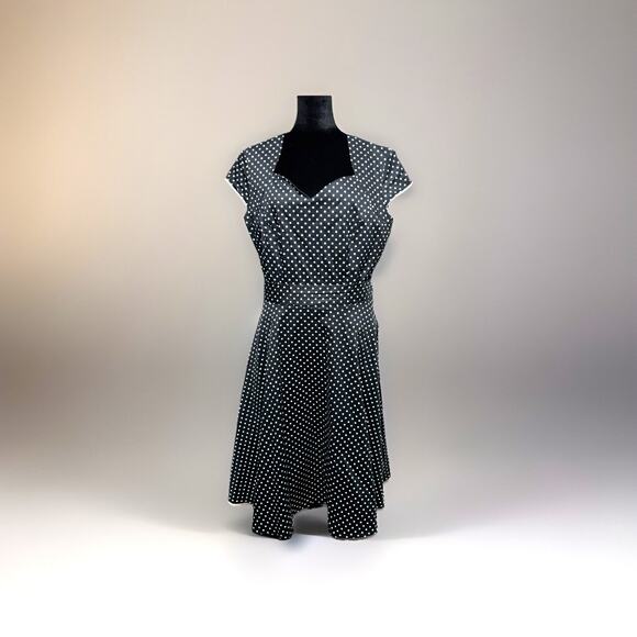 Fit and Flare Dress Women Size XL 1950s Retro Style Black White Polka Dot - Picture 1 of 8